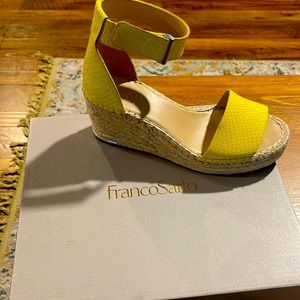 Beautiful brand new yellow wedges. Comfortable, stylish strap ankle wedge.